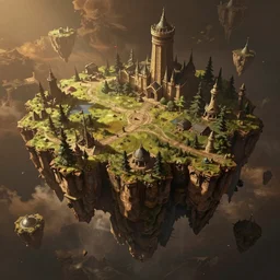 digital painting of a floating islands in space, style of demons souls, concept art, high angle, high detail, warm lighting, dark, vivid, beautiful, trending on artstation, by Jordan grimmer, no focus, huge scene, terrain visible