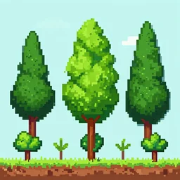 trees growing, pixel art