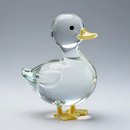 A transparent sculpture of a duck made out of glass.