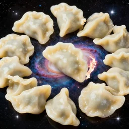 hyperrealism food photography of pierogi multiverse universe galaxy, by Andy Warhol