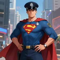 police officer posing like super hero, highly detailed, digital art, sharp focus, trending on art station, anime art style