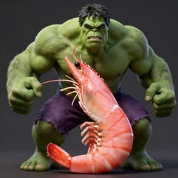 portrait of a huge pink shrimp crustacean mixed with the incredible hulk, ultra realistic digital artwork, dramatic lighting, fighting pose