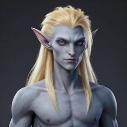 male rogue changeling, blond hair, grey skin, dnd character, stuning 3 d render, masterpiece, glowing aura, by donato giancola and greg rutkowski and wayne barlow and zdzisław beksinski, realistic face