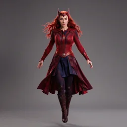 the scarlet witch levitating, red light, human version, hyper realistic