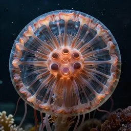 hyper realistic photography of polyp medusae hybrid cinematic, symmetric detailed,