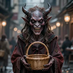 incredibly realistic, too detailed portrait of a caricature of the nightmare sleep paralysis demon with a basket, centered portrait, octane render, bump mapping, global illumination, unreal engine 5, 8 k, bokeh, d & d digital art, mark ryden, rob gonsalves