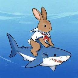 rabbit riding shark drawn by sailor jerry