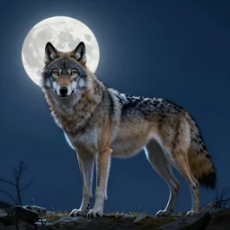wolf in the moon light, extremely detailed, sharp focus, wide view, full body shot, smooth, digital illustration, by james jean, by rossdraws, frank franzzeta, mcbess, sakimichan