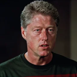 film still close - up shot of bill clinton as freddy krueger from the movie nightmare on elms street. photographic, photography