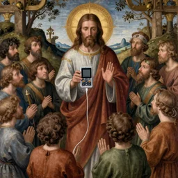 Medieval painting of Jesus giving people an Ipod. High resolution. Highly detailed. Art station. 8k