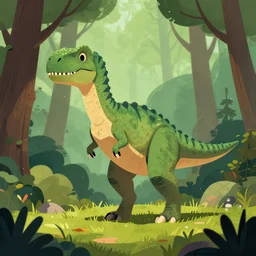 an illustration of a post - dinosaur 7 5 in the woods, trending on artstation, central composition, very cartoon, shape focus, high detailed, by anton fadeev m 3