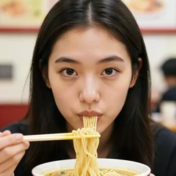 close up of face of asian fashion model, at noodles fastfood in in tokio, photo by ellen von unwerth, 1 9 8 0, analog, grainy, yellow, highly detailed