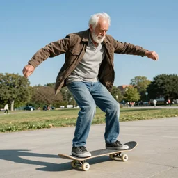 old man riding a skateboard