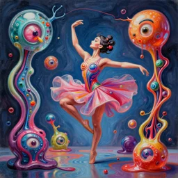 ana extremelya high qualitya hd surrealisma painting of a 3 d perspectivea neon complimentary - colors cartoon surrealism melting sculpture gallery cast glass biologicala anatomicala dancer by a much more skilled version of kandinskypicasso and salvia dali the fourth, salvadora dali's much much much much more talenteda painter cousin, 8 k, ultra realistic, very realistic, nerves, veins, neurons, 4 k