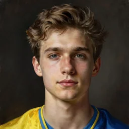 heroic portrait of a young ukrainian man. art by denys tsiperko and bogdan rezunenko, hyperrealism