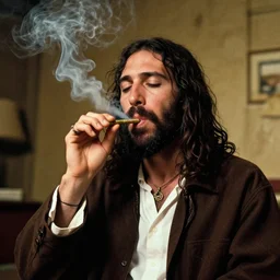 jesus christ smoking a blunt, in the style of cheech and chong
