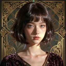 film still cute girl short silky hair velvet film occlusion shadow specular reflection rim light unreal engine artstation pinterest art by hiroaki samura range murata and ilya kuvshinov intricate highly detailed 8 k art deco illustration realistic highdef ornate baroque roccoco extremely beautiful shape of face neck shoulders eyes glass