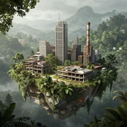 a beautiful ultradetailed rendering of architecture nature unfinished building industrial architecture abandoned ranch building city by diebedo francis kere, architecture island myst san andreas rainforest, archdaily, wallpaper, highly detailed, trending on artstation.