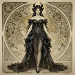 full body front pose painted portrait, princess of darkness, rim light, ultra - fine detail, art nouveau, intricate artwork by tooth wu and wlop and kilian eng and artgerm, symmetric, cinematic, hyper realism, weta, vibrant colors, smooth gradients, high contrast, depth of field, aperture f 1. 2