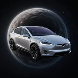 A professional photo of a Tesla Model X car in orbit around a black hole; high-quality, dramatic lighting; extremely high detail; trending on artstation