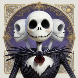 symmetry!! beautifull portrait of jack skellington, intricate, elegant, highly detailed, my rendition, digital painting, artstation, concept art, smooth, sharp focus, illustration, art by artgerm and greg rutkowski and alphonse mucha