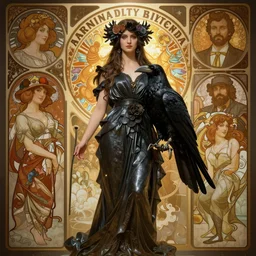sargent, leyendecker, greg hildebrandt, highly detailed portrait of a raven goddess, stephen bliss, unreal engine, by greg rutkowski, loish, ferdinand knab, ilya kuvshinov, rossdraws, tom bagshaw, alphonse mucha, global illumination, radiant light, detailed and intricate environment