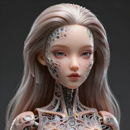 a hiper intricate portrait of beautiful cybernetic barbi doll build by artificial inteligence from voronoi fractures, almost done, hiper intricate 3 d render, hyper realistic detailed portrait, scifi, fantasy, hdri light, photoreal, hyper detailed, octane render, concept art, by peter mohrbacher, by wlop, by ruan jia