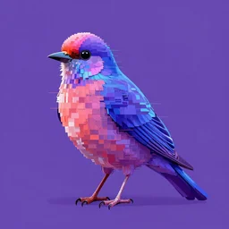 a beautiful bird digitally glitched and pixelated, purple background, concept art