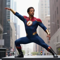 john david washington dressed as reed richards from fantastic four movie, he is stretching his body like reed richards, the incredible shape shifting genius leader of the fantastic four, hyperreal - h 6 4 0