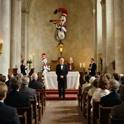 church service, film still from the movie directed by denis villeneuve and david cronenberg with art direction by zdzisław beksinski and dr. seuss