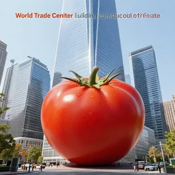 “World Trade Center building constructed out of tomatoes”