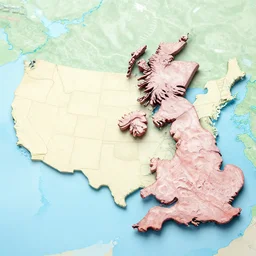 United States and United Kingdom glued on a map