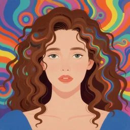 a colorful vibrant closeup portrait of a simple caucasian woman princess with curly mid length brown hair with a calm afraid aesthetic face broken reflections mirrored dreamy vibes and dreaming psychedelic hair, by kawase hasui, moebius, edward hopper and james gilleard, zdzislaw beksinski, steven outram colorful flat surreal design, hd, 8 k, artstation