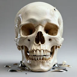 portrait of a melting skull. intricate abstract. sharp teeth. delicate artwork. by Tooth Wu, wlop, beeple, dan mumford. octane render, trending on artstation, greg rutkowski very coherent symmetrical artwork. cinematic, hyper realism, high detail, octane render, 8k, depth of field, bokeh. chrome accents.
