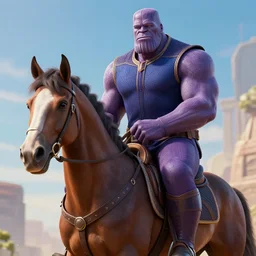 Thanos riding a horse, digital art, well detailed, HDR