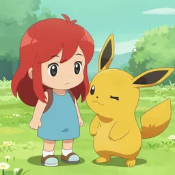 pichu with a little red haired girl with an infected ear