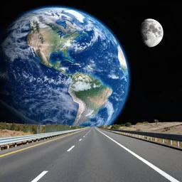 driving at a highway from earth to the moon