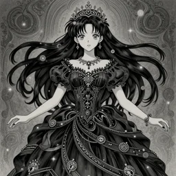 a magical anime girl, dark colours, drawn by studio Ufotable, fancy line work, high quality