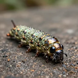 high quality macro photo grungy metallic puss moth caterpillar! gorgeous highly detailed hannah yata elson peter cinematic lighting high quality low angle hd 8k sharp shallow depth of field