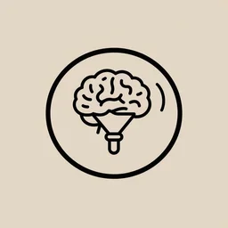 minimalist circle logo icon for a wandering mind, contained within a circled, one person, brain funnel attention, retro psychology, victo ngai, kilian eng, lois van baarle