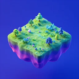 isometric floating landmass on neon background, isometric invironment, 3d art, isometric art, high detail, artstation, concept art, behance, ray tracing, smooth, sharp focus, ethereal lighting