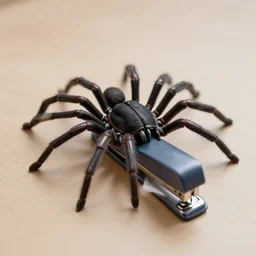 spider made of a stapler with ballpoint pens as legs, stapler spider