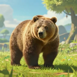 in game footage of a grizzly bear from the legend of zelda breath of the wild, breath of the wild art style.