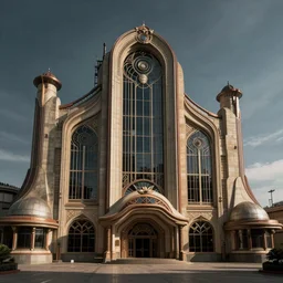 photorealistic image of a retro futuristic industrial architecture, art nouveau, by chris moore