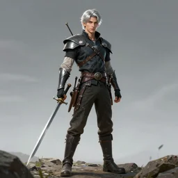 A Dungeons and Dragons young, silver-haired man, dressed like an adventurer, full shot by Artgerm and Durand, wallpaper, official media, beautiful, detailed, high quality, 4K, epic, trending on artstation and behance
