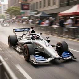 indycar and formula 1 car driving in new york