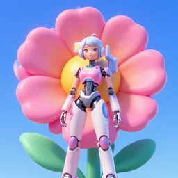 beautiful cartoonish flower futuristic cyborg woman