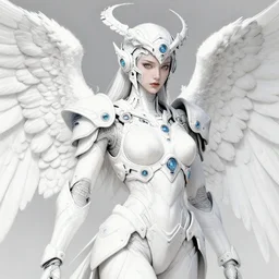 a beautifull line drawing of a white cast cyber angel in power armor with pretty face, ornate headpiece, futuristic digital painting, cyberpunk, 8 k, hyper detailed, octane render, concept art, by peter mohrbacher, by wlop, by ruan jia,