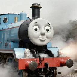 WW2 era photograph, the face of Thomas the tank engine on a 800mm German rail artillery Schwere-Gustav shooting