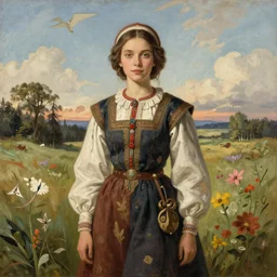 portrait of finnish norway scandinavian attractive 1 7 th century maiden in the field jodhpurs greg manchess painting by sargent and leyendecker, studio ghibli, fantasy, medium shot, asymmetrical, intricate, elegant, matte painting, illustration, hearthstone, by greg rutkowski, by greg tocchini, by james gilleard, by joe fenton